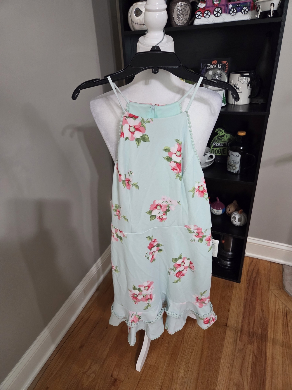 B Darlin Light Blue Floral Halter Dress with Pink Flowers